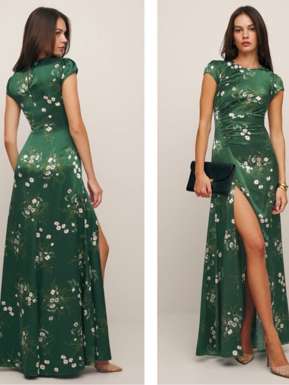 Reformation Birch Silk Maxi Dress Buena Green Floral